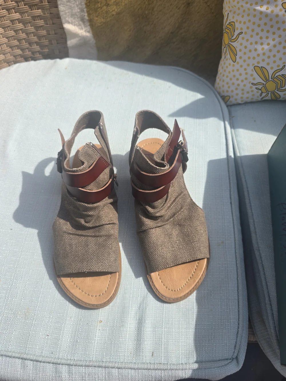 Blowfish Olive Canvas Slingback Sandals with Brown Straps